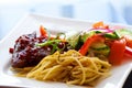 Beef in red wine sauce with pasta Royalty Free Stock Photo