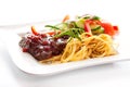 Beef in red wine sauce with pasta Royalty Free Stock Photo