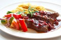 Beef in red wine sauce with pasta Royalty Free Stock Photo