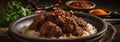 Beef Rendang On Stone Rustic Pub Wide Panoramic. Generative AI