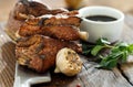 Beef ribs cooked grill wooden board copy space