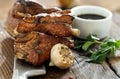 Beef ribs cooked grill wooden board copy space Royalty Free Stock Photo