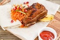 Beef ribs grill. Serving on a wooden Board on a rustic table. Barbecue restaurant menu, a series of photos of different Royalty Free Stock Photo