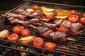 beef ribs and sausages sizzling on a smoky grill