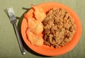 Beef rice and fried shrimp Royalty Free Stock Photo