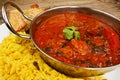 Beef rogan josh in balti dish with rice