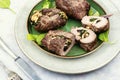 Beef rolls with mushrooms and spinach Royalty Free Stock Photo