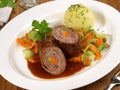 Beef Rolls with Red Cabbage and Potato Dumpling Royalty Free Stock Photo