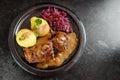 Beef rolls, traditional german meal, filled meat rouladen with r