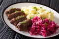 Beef Rouladen with gravy on a plate served with mashed potatoes Royalty Free Stock Photo