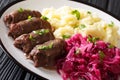 Beef Rouladen or Rinderrouladen German classic dish served with Royalty Free Stock Photo