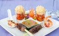 Beef Satay skewer appetizer canape and peanut sauce