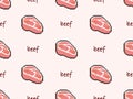 Beef seamless pattern on pink background. Pixel style