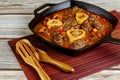 Beef shank cooked in iron skillet with vegetable Royalty Free Stock Photo