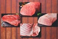 Beef sirloin steaks and T-bone steaks on a stone or black slate background Royalty Free Stock Photo