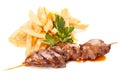 Beef skewers with french fries