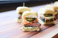 beef sliders with spicy aioli and jalapeno slices Royalty Free Stock Photo