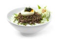 Beef Soboro Don with Egg ontop seaweed,spring onions and Pickled ginger Royalty Free Stock Photo