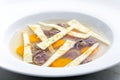 beef soup with celestine noodles and carrot Royalty Free Stock Photo