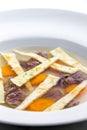 beef soup with celestine noodles and carrot Royalty Free Stock Photo