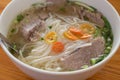 Beef soup pho close up, in a budget restaurant in Ho Chi Minh City, Vietnam for 45 000 dongs 2 US dollars Royalty Free Stock Photo