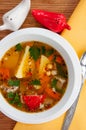Beef Soup With Vegetables in a white plate Royalty Free Stock Photo