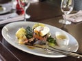 Beef steak with asparagus and potatoes in a restaurant Royalty Free Stock Photo