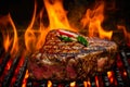 Beef Steak bbq with fire. Close-up view. created with Generative AI technology