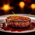 beef steak on black plate close up Royalty Free Stock Photo