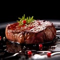 beef steak on black plate close up Royalty Free Stock Photo