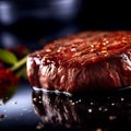 beef steak on black plate close up Royalty Free Stock Photo