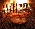 Beef steak cooked on the barbeque fireplace with flame