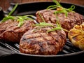 Beef steak on cooking pan Royalty Free Stock Photo