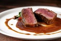 Beef steak filet Mignon in demiglas sauce medium rare