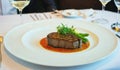 Beef steak in fine dining restaurant. delicious beef in plate at luxury restaurant. lifestyles photo Royalty Free Stock Photo