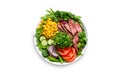 Beef steak and Fresh Vegetables Buddha Bowl on White Background Royalty Free Stock Photo