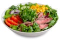 Beef steak and Fresh Vegetables Buddha Bowl on White Background Royalty Free Stock Photo