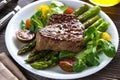 Beef steak with Grilled asparagus Royalty Free Stock Photo
