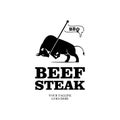 Beef Steak Logo Vintage Retro Label Graphic Design with Bull Royalty Free Stock Photo