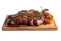 Beef steak meat cutting on a wooden board, Japanese Wagyu Beef Yakiniku Steak,