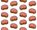 Beef Steak Meat Seamless Pattern on White Background. Vector