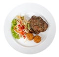 Beef steak with papya salad and sticky rice fried. Royalty Free Stock Photo