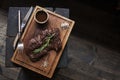 Beef steak. Piece of Grilled BBQ beef marinated in spices Royalty Free Stock Photo