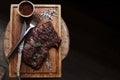 Beef steak. Piece of Grilled BBQ beef marinated in spices - Stock Image Royalty Free Stock Photo