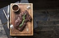 Beef steak. Piece of Grilled BBQ beef in spices Royalty Free Stock Photo