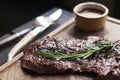 Beef steak. Piece of Grilled BBQ beef in spices Royalty Free Stock Photo