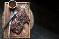 Beef steak. Piece of Grilled BBQ beef in spices Royalty Free Stock Photo