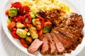 Beef steak with potato mash and roasted vegetables Royalty Free Stock Photo