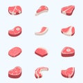 Beef steak raw meat food red fresh cut butcher uncooked chop barbecue bbq slice ingredient vector illustration