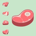 Beef steak raw meat food red fresh cut butcher uncooked chop barbecue bbq slice ingredient vector illustration